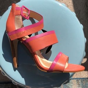 (D) ISOLA HIGH HEEL SANDALS-Brianna sherbet colored two tone pink/orange sz.8.5